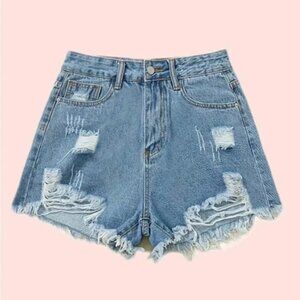 NWOT - Women’s Ripped Denim Slim Fit Shorts (Light Blue / Multiple Sizes)